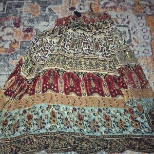 Womens Skirt Brown Multicolor Embellished Fabric Detail